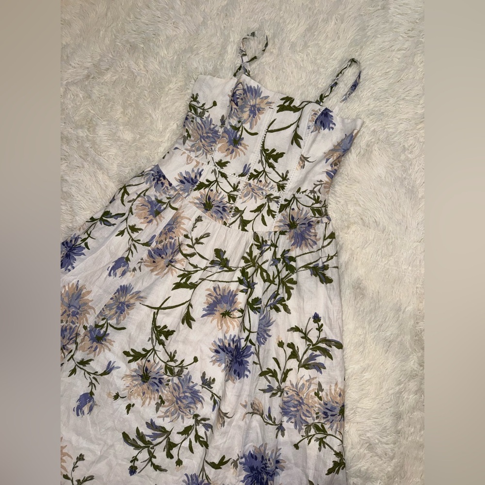 New Reformation Katarin Floral Linen A-Line Serenity Print Midi-Dress sz 12 - Picture 4 of 9